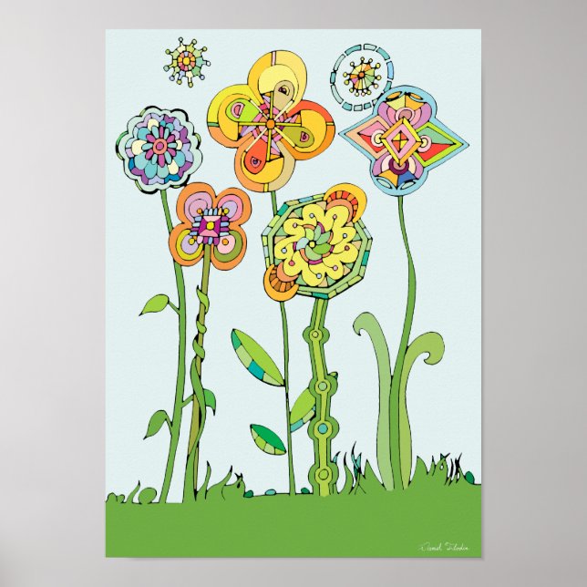 Colourful Whimsical Flowers Artwork Poster (Front)