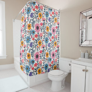 Colourful Whimsical Folk Art Floral Shower Curtain