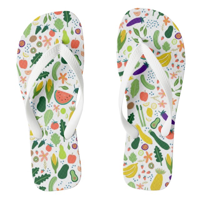 Colourful Whimsical Fruits & Veggies Pattern  Jandals (Footbed)