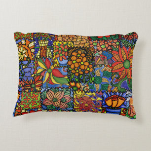 Colourful Whimsical Funky Flowers Patchwork Decorative Cushion