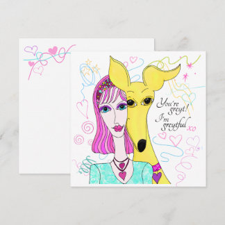 Colourful Whimsical Greyhound Dog and Lady Thank You Card