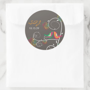 Colourful Whimsical Kissing Summer Birds Wedding Classic Round Sticker