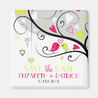 Colourful Whimsical Lovebirds Save the Date Magnet