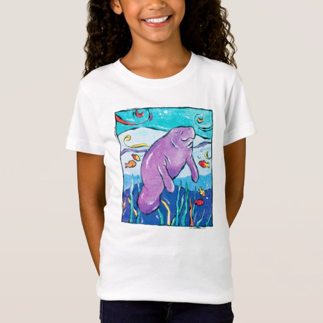 Colourful, whimsical manatee t-shirt (Front)