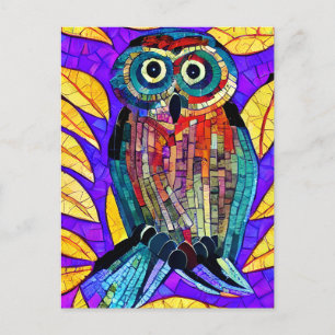 Colourful Whimsical Mosaic Owl Art Postcard