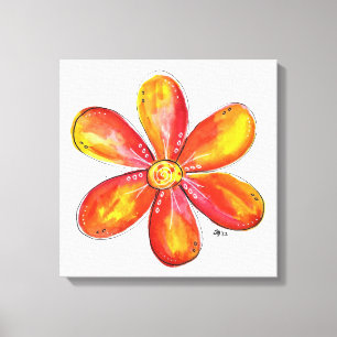 Colourful Whimsical Orange and Yellow Flower Canvas Print