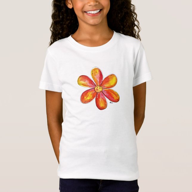 Colourful Whimsical Orange and Yellow Flower T-Shirt (Front)