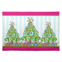 Colourful Whimsical Pink Green Christmas Placemat