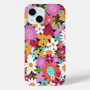 Colourful Whimsical Purple Spring Flowers Garden iPhone 15 Case