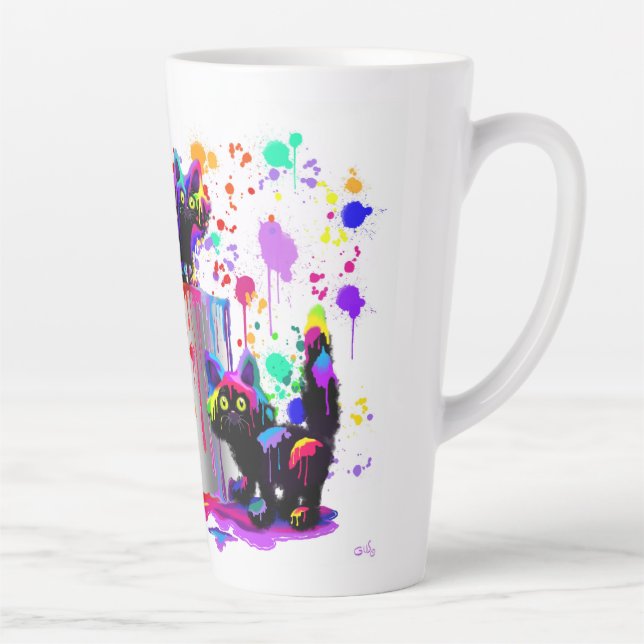 Colourful whimsical rainbow painted kitty cats  latte mug (Right)