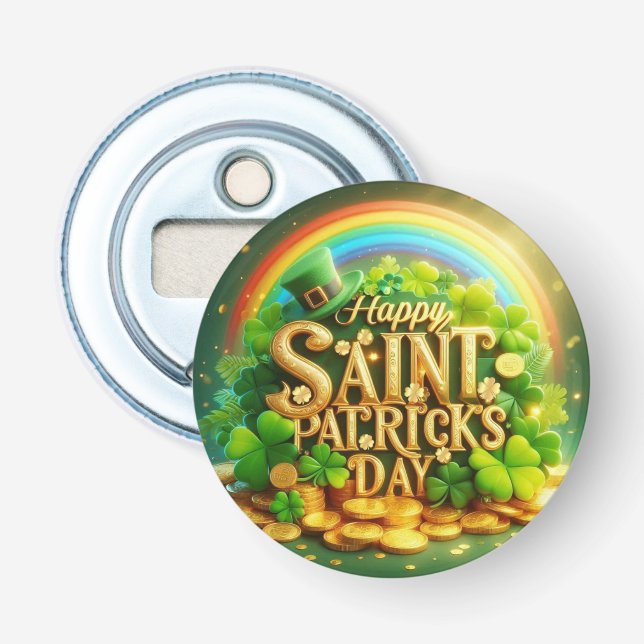 Colourful, whimsical Rainbow Saint Patrick's Day Bottle Opener (Front)