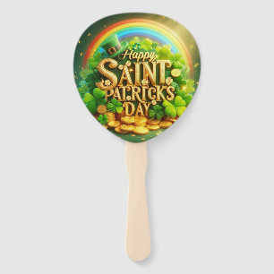 Colourful, whimsical Rainbow Saint Patrick's Day Hand Fan
