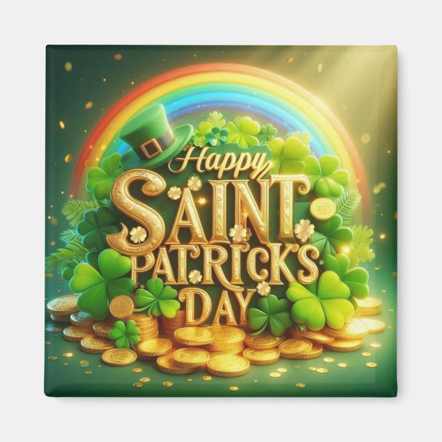Colourful, whimsical Rainbow Saint Patrick's Day Magnet (Front)