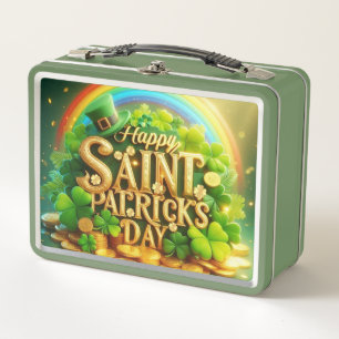 Colourful, whimsical Rainbow Saint Patrick's Day Metal Lunch Box
