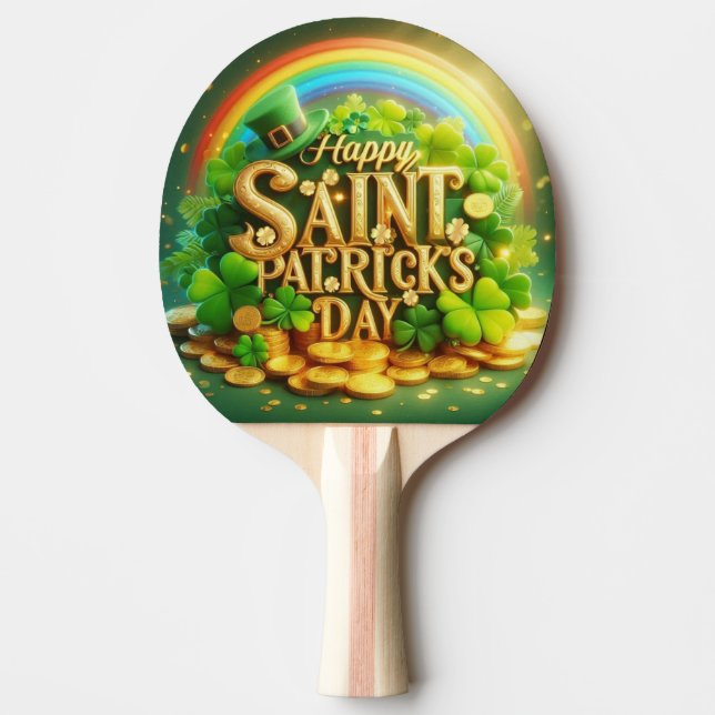 Colourful, whimsical Rainbow Saint Patrick's Day Ping Pong Paddle (Front)