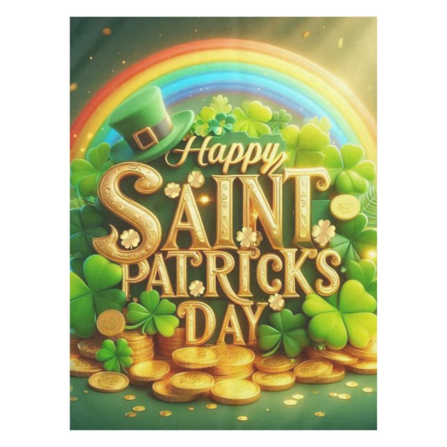 Colourful, whimsical Rainbow Saint Patrick's Day Tablecloth (Front)