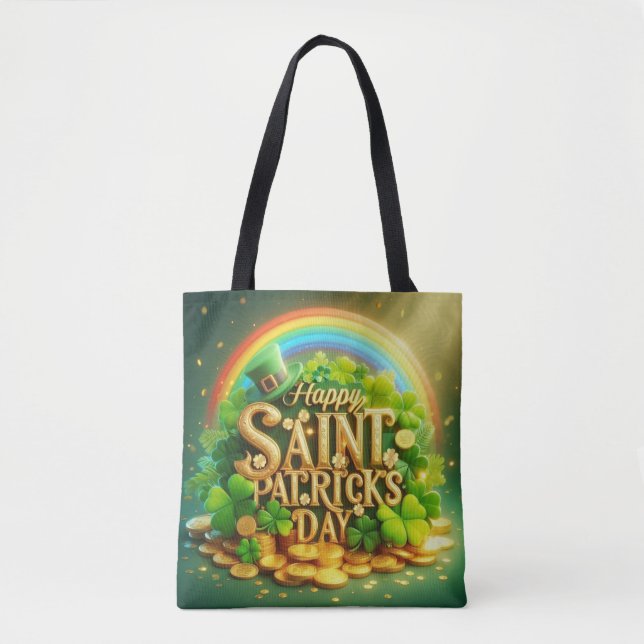 Colourful, whimsical Rainbow Saint Patrick's Day Tote Bag (Front)