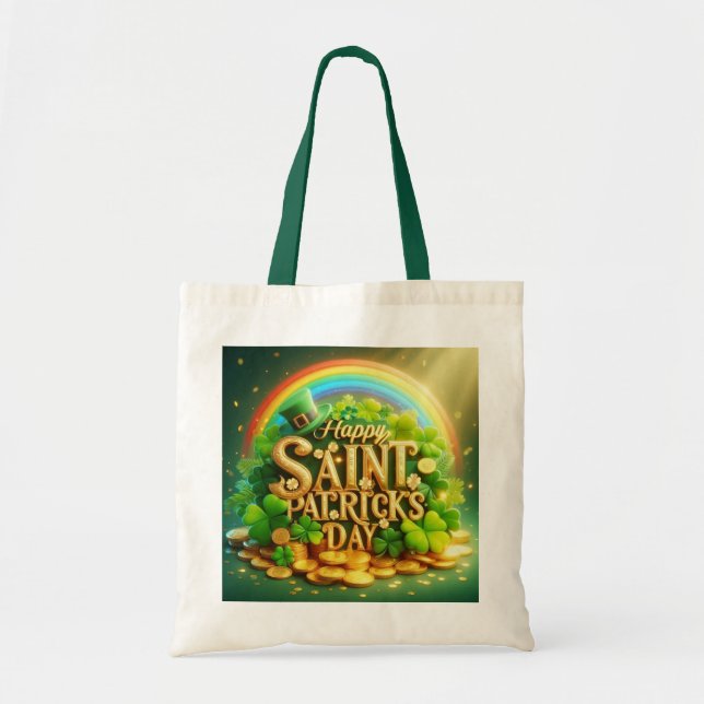 Colourful, whimsical Rainbow Saint Patrick's Day Tote Bag (Front)