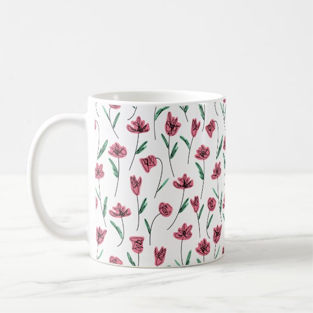 Colourful Whimsical Scribbly Floral Coffee Mug (Left)