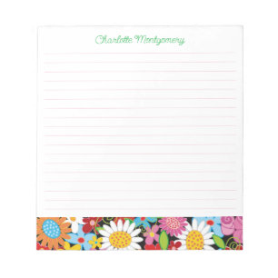 Colourful Whimsical Spring Flowers Garden Blooms Notepad