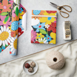 Colourful Whimsical Spring Flowers Garden Chic Cut Wrapping Paper