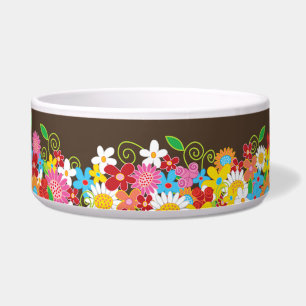 Colourful Whimsical Spring Flowers Garden Pet Bowl