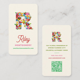 Colourful Whimsical Spring Flowers R Monogram Name Business Card