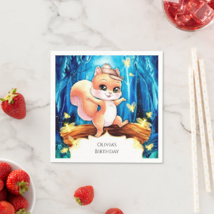 Colourful Whimsical Squirrel Birthday Napkin
