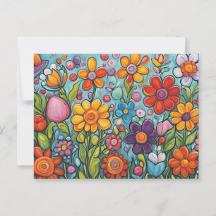 Colourful Whimsical Summer Flowers  Postcard