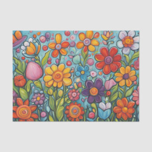 Colourful Whimsical Summer Flowers Tissue Paper