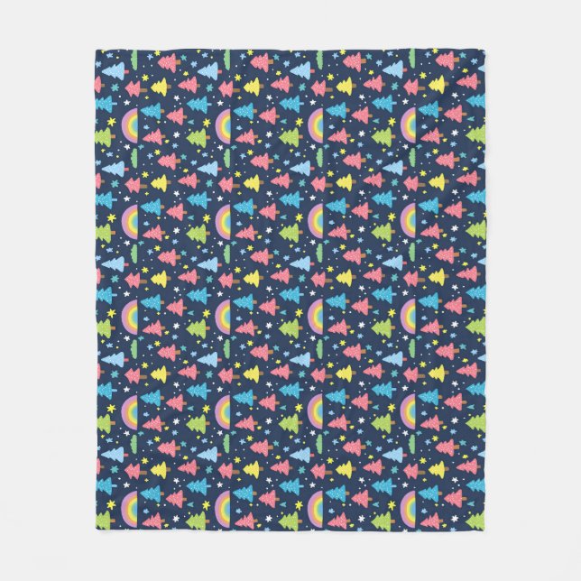 Colourful Whimsical Tree Fleece Blanket (Front)