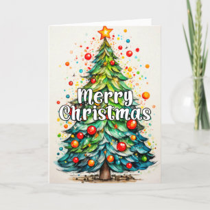 Colourful Whimsical Tree Merry Christmas Holiday Card
