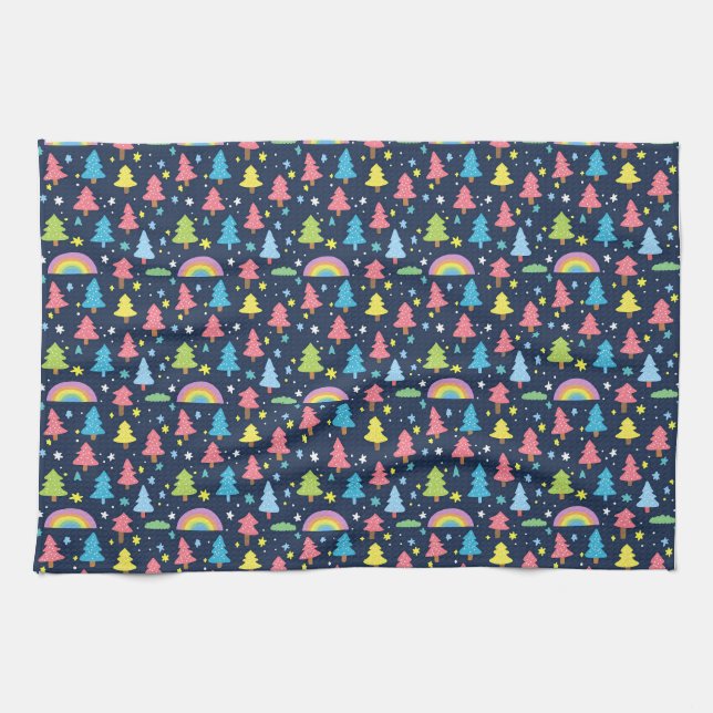 Colourful Whimsical Tree Tea Towel (Horizontal)