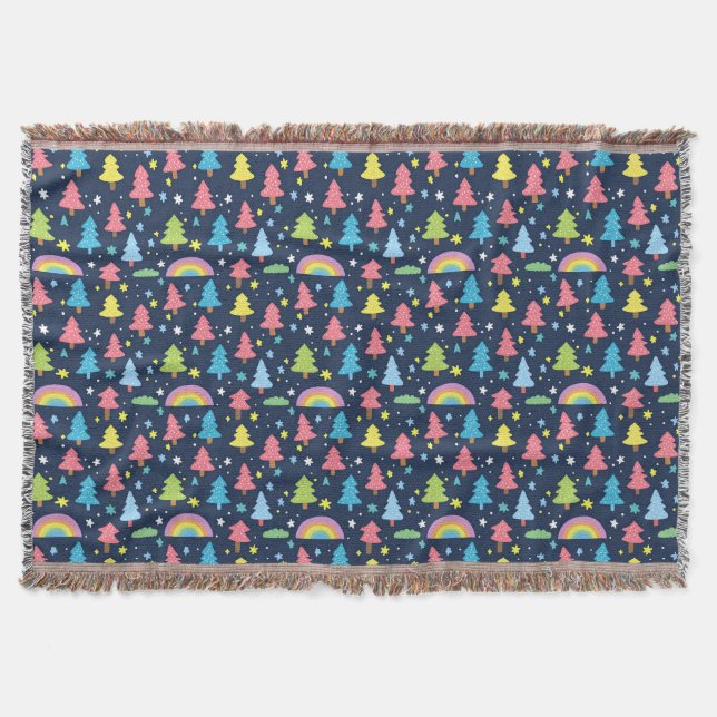Colourful Whimsical Tree Throw Blanket (Front)