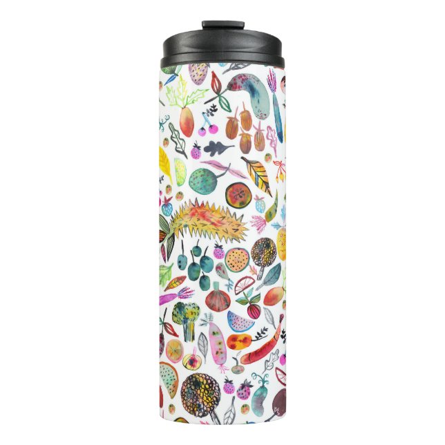 Colourful Whimsical Watercolor Fruits Veggies Thermal Tumbler (Front)