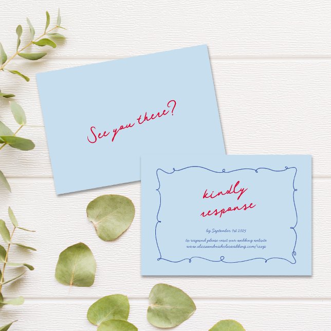 Colourful Whimsical Wavy Border & Script Wedding RSVP Card (Creator Uploaded)