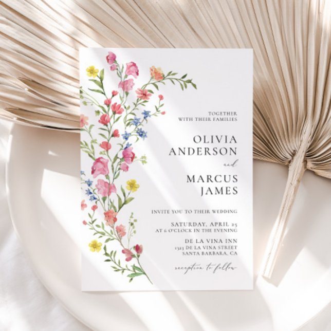 Colourful Whimsical Wildflower Fairytale Wedding Invitation (Front)