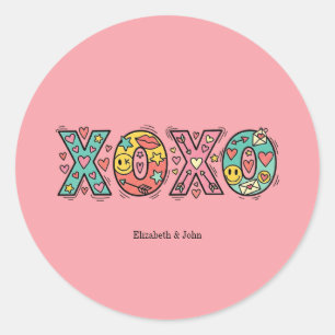 Colourful Whimsical "XOXO" Valentine's Day Classic Round Sticker