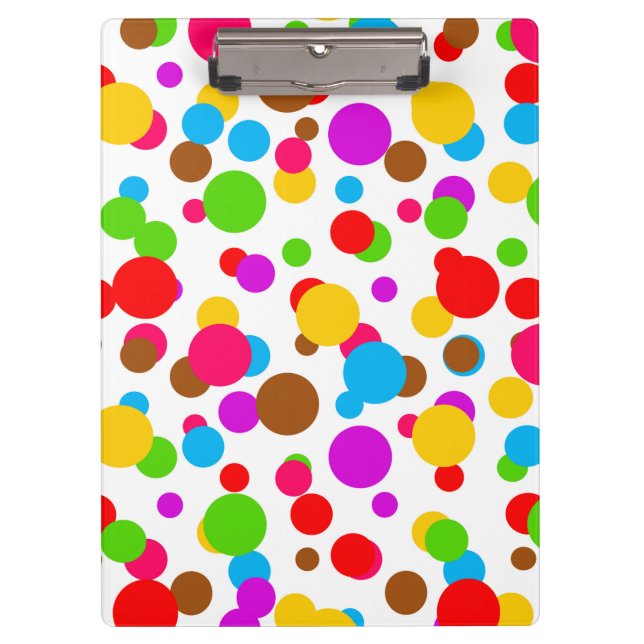 Colourful White Background Polka Dots Clipboard (Front)