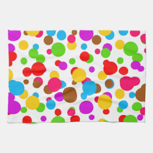 Colourful White Background Polka Dots Tea Towel