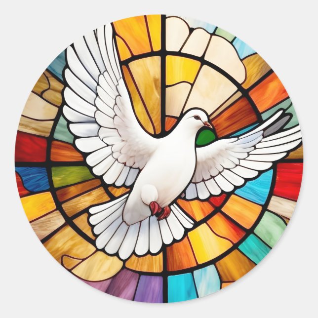 Colourful White Dove Stained Glass Bird Classic Round Sticker (Front)