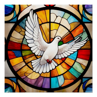 Colourful White Dove Stained Glass Bird Poster