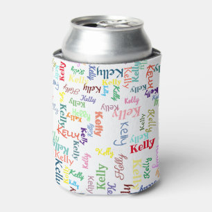 Colourful White Monogrammed First Name Fun Cute Can Cooler