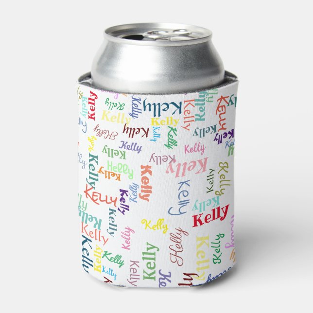 Colourful White Monogrammed First Name Fun Cute Can Cooler (Can Front)