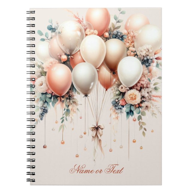 Colourful White Peach Floral Balloons Elegant Notebook (Front)