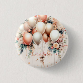 Colourful White Peach Floral Balloons Elegant Part 3 Cm Round Badge