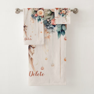 Colourful White Peach Floral Balloons Elegant Part Bath Towel Set