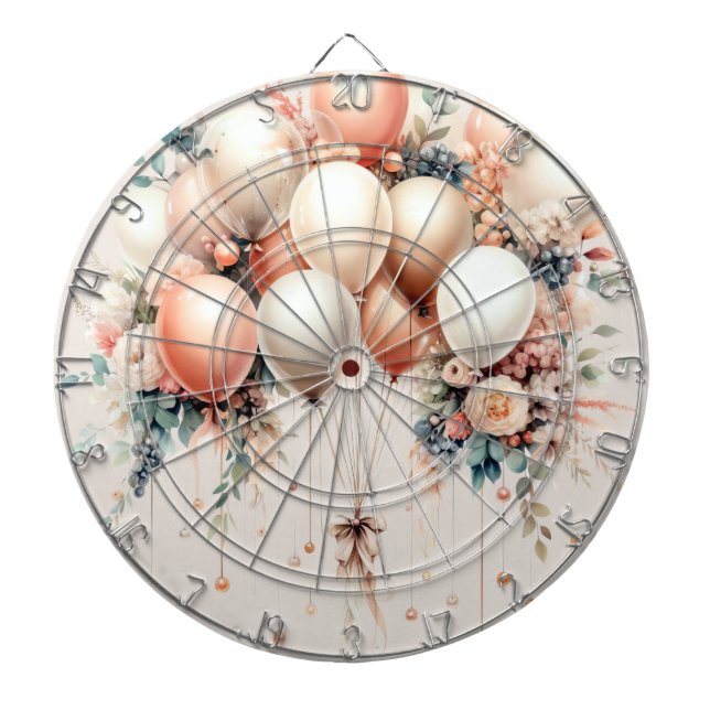 Colourful White Peach Floral Balloons Elegant Part Dartboard (Front)