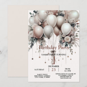Colourful White Peach Floral Balloons Elegant Part Invitation