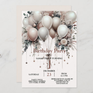 Colourful White Peach Floral Balloons Elegant Part Invitation